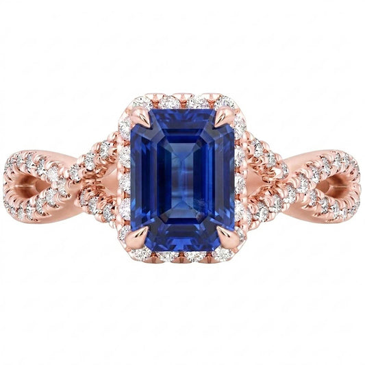 Anello Halo Infinity Style Smeraldo Blu Zaffiro e Diamante 4.50 Carati