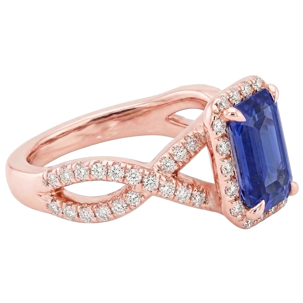 Anello Halo Infinity Style Smeraldo Blu Zaffiro e Diamante 4.50 Carati