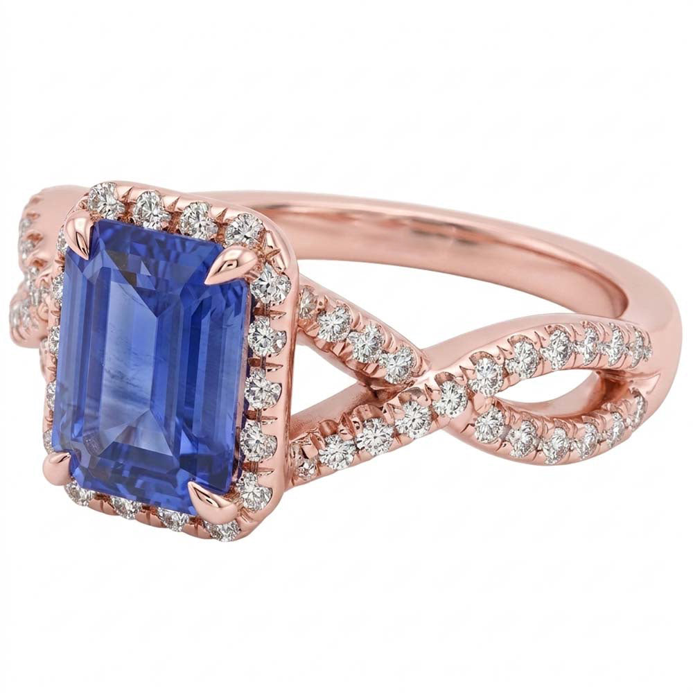 Anello Halo Infinity Style Smeraldo Blu Zaffiro e Diamante 4.50 Carati