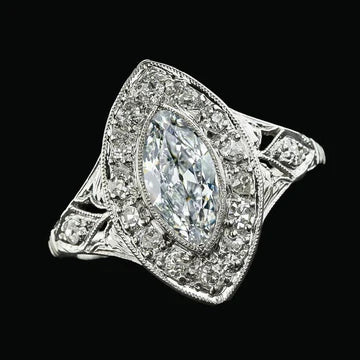 Anello Halo Marquise Old Mine Cut Vero Diamond Bezel Set Milgrain 6 Carati