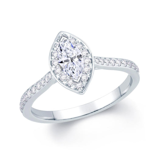 Anello Halo Marquise & Round Genuino Diamond 2 Carati