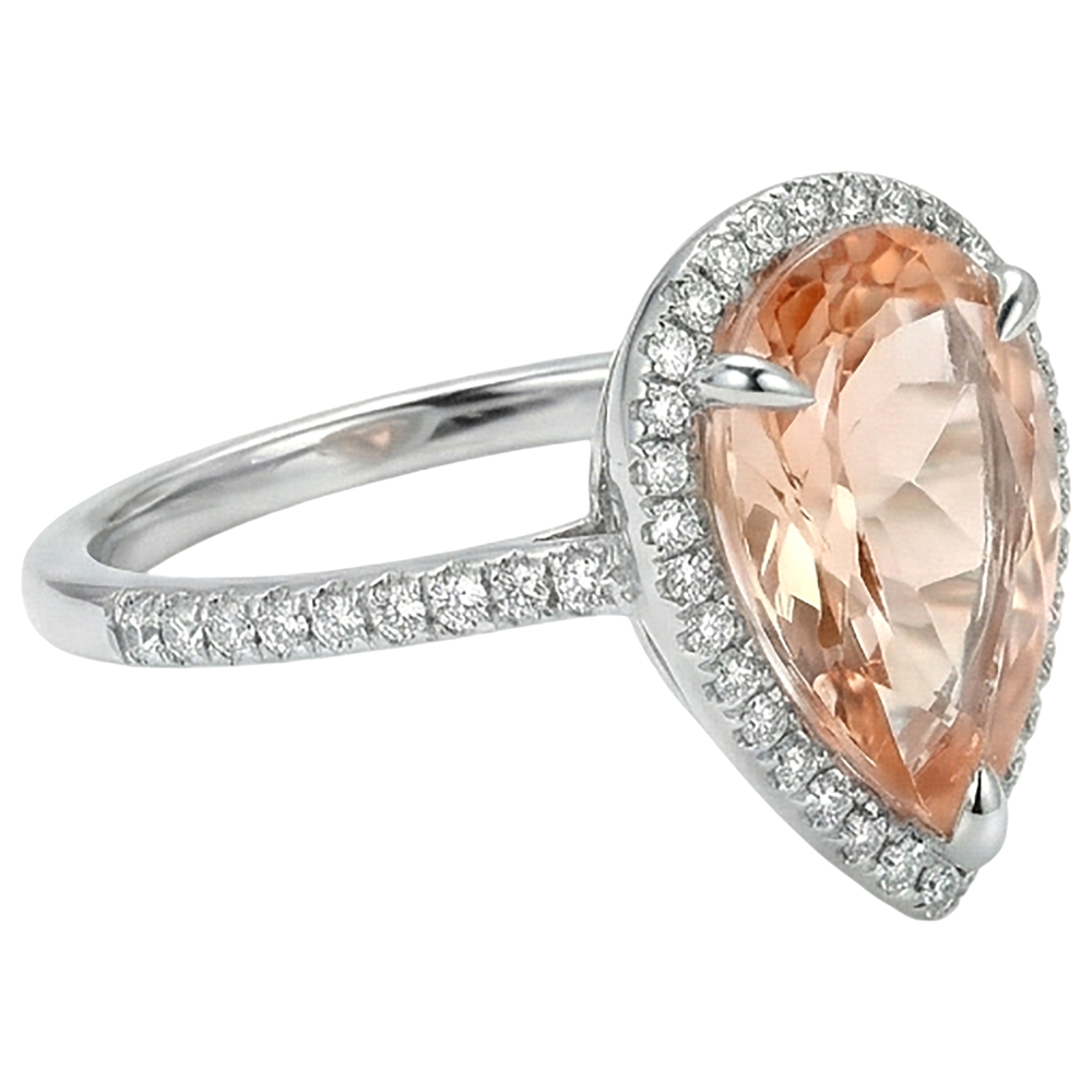 Anello Halo Morganite 10 Ct Con Diamanti Oro Bianco 14K