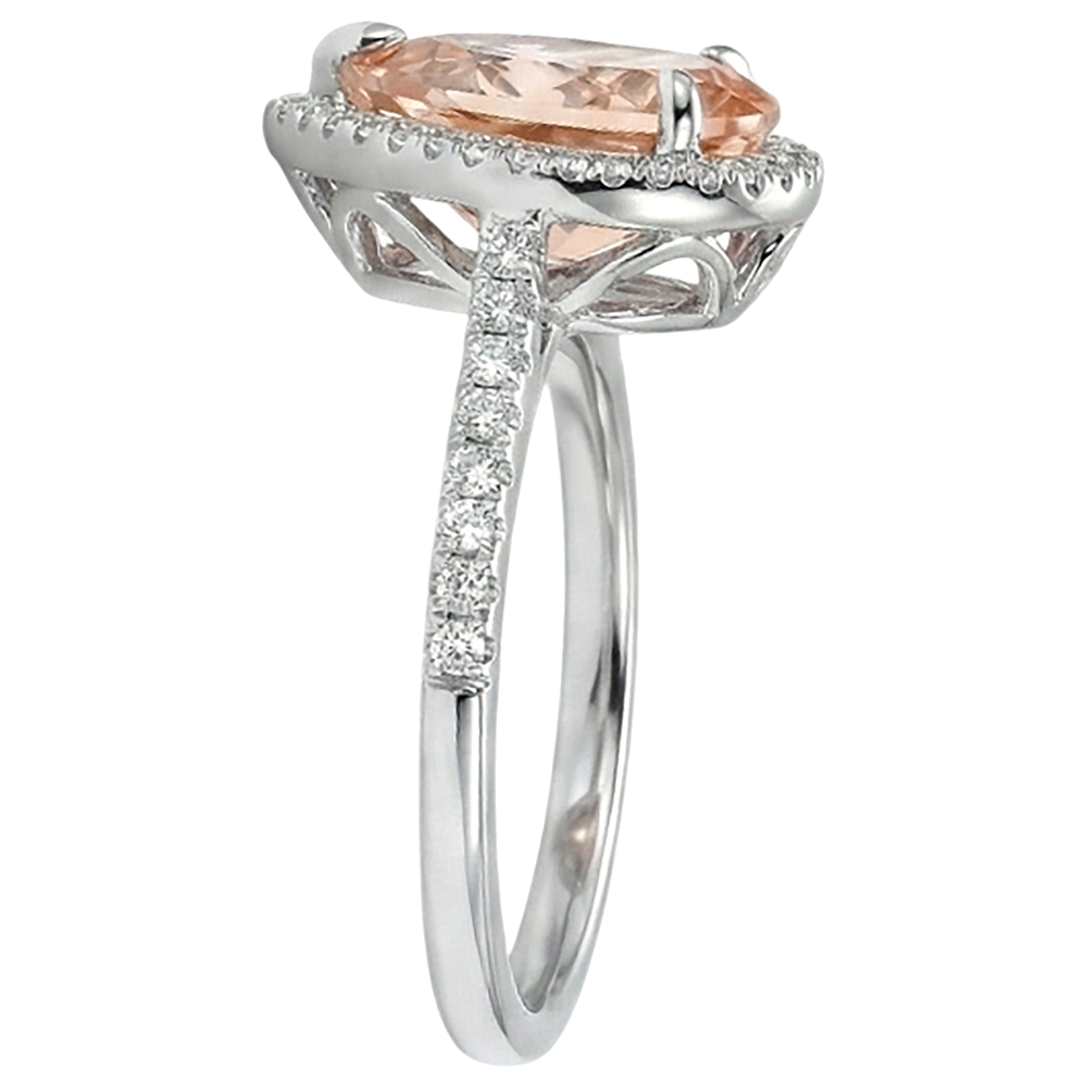 Anello Halo Morganite 10 Ct Con Diamanti Oro Bianco 14K