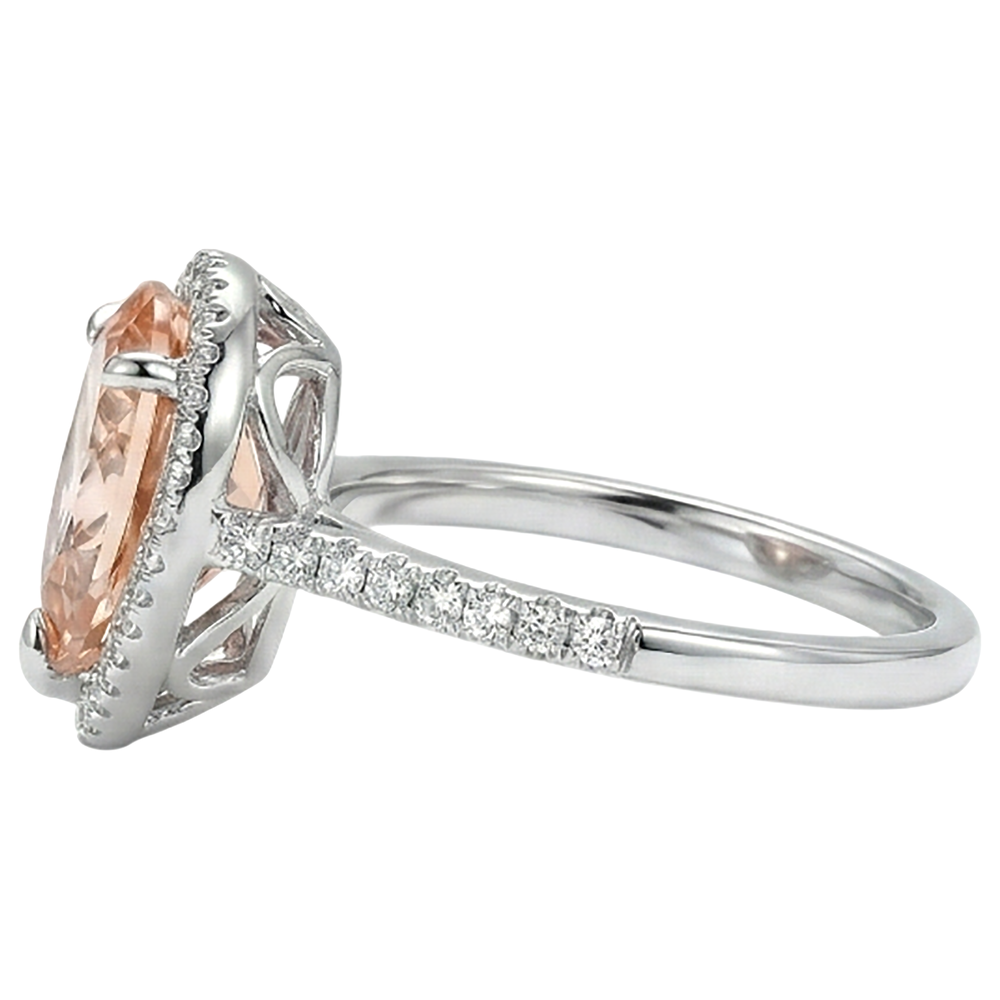 Anello Halo Morganite 10 Ct Con Diamanti Oro Bianco 14K