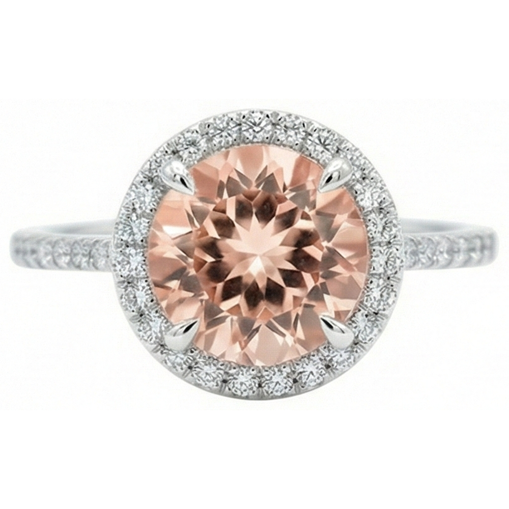 Anello Halo Morganite E Diamanti 15.50 Carati Oro Bianco 14K