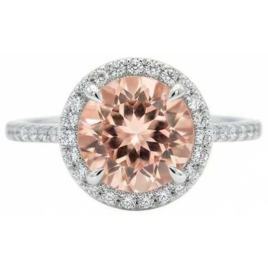 Anello Halo Morganite E Diamanti 15.50 Carati Oro Bianco 14K