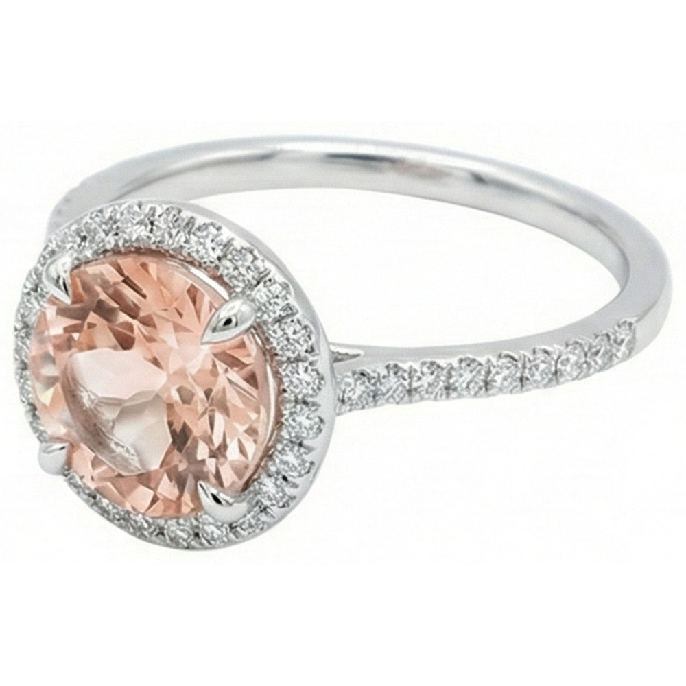 Anello Halo Morganite E Diamanti 15.50 Carati Oro Bianco 14K