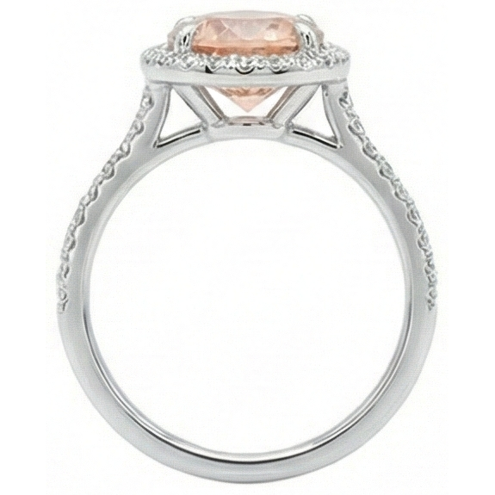 Anello Halo Morganite E Diamanti 15.50 Carati Oro Bianco 14K
