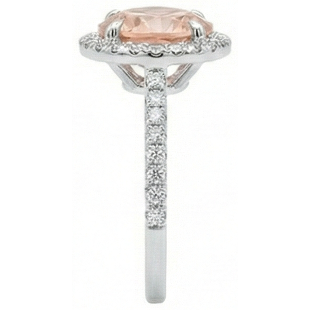 Anello Halo Morganite E Diamanti 15.50 Carati Oro Bianco 14K