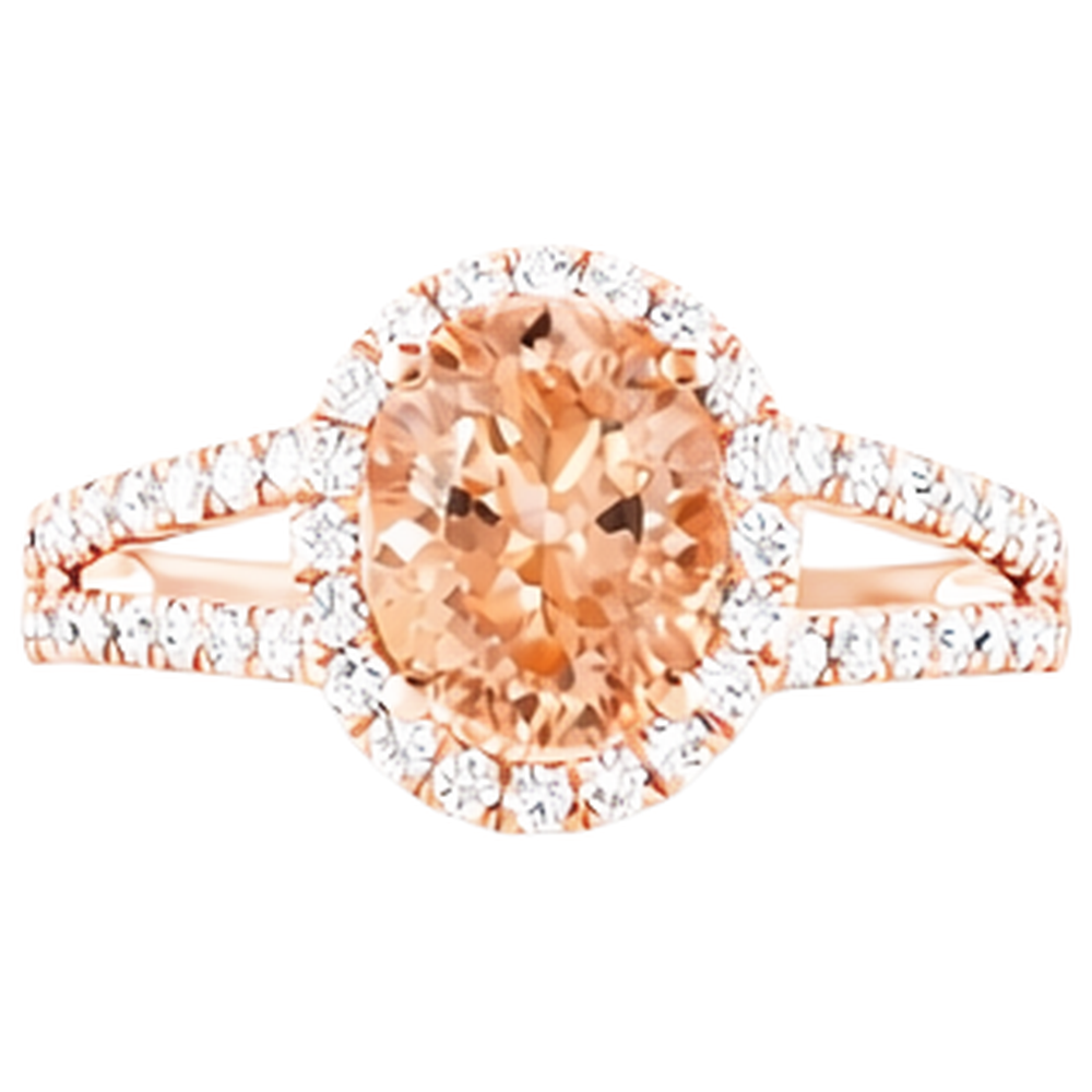Anello Halo Morganite e Diamanti 21 Ct Oro Rosa 14K