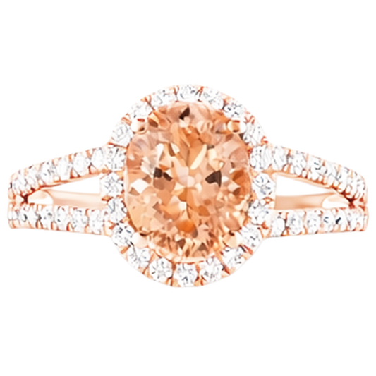 Anello Halo Morganite e Diamanti 21 Ct Oro Rosa 14K