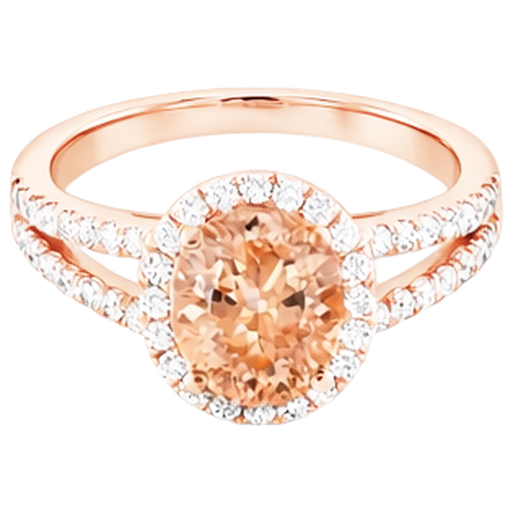 Anello Halo Morganite e Diamanti 21 Ct Oro Rosa 14K