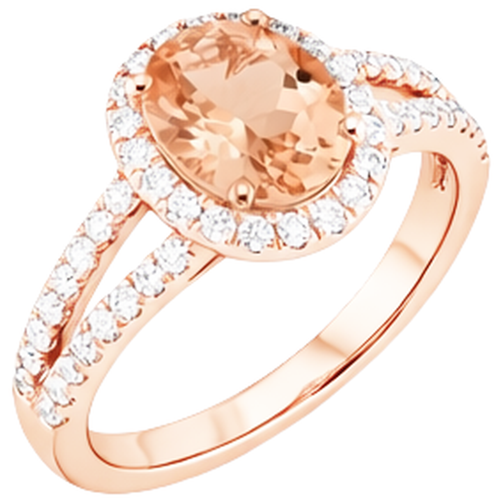 Anello Halo Morganite e Diamanti 21 Ct Oro Rosa 14K