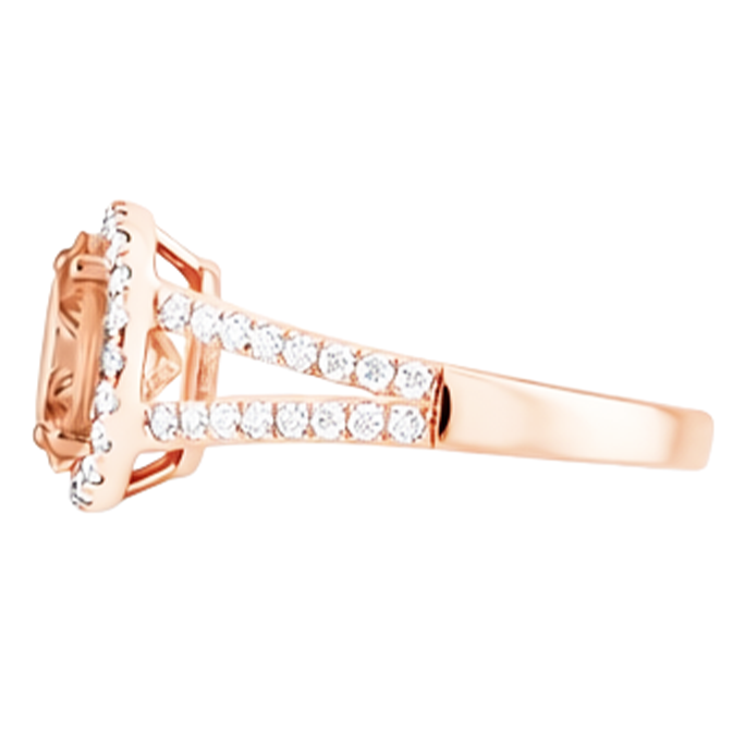 Anello Halo Morganite e Diamanti 21 Ct Oro Rosa 14K