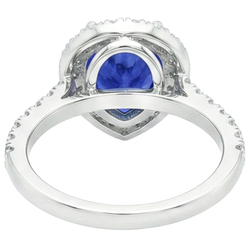 Anello Halo Oro Bianco Pera Zaffiro Sri Lanka & Diamanti Naturali Autentici ( non creati in laboratorio ) 6 Carati