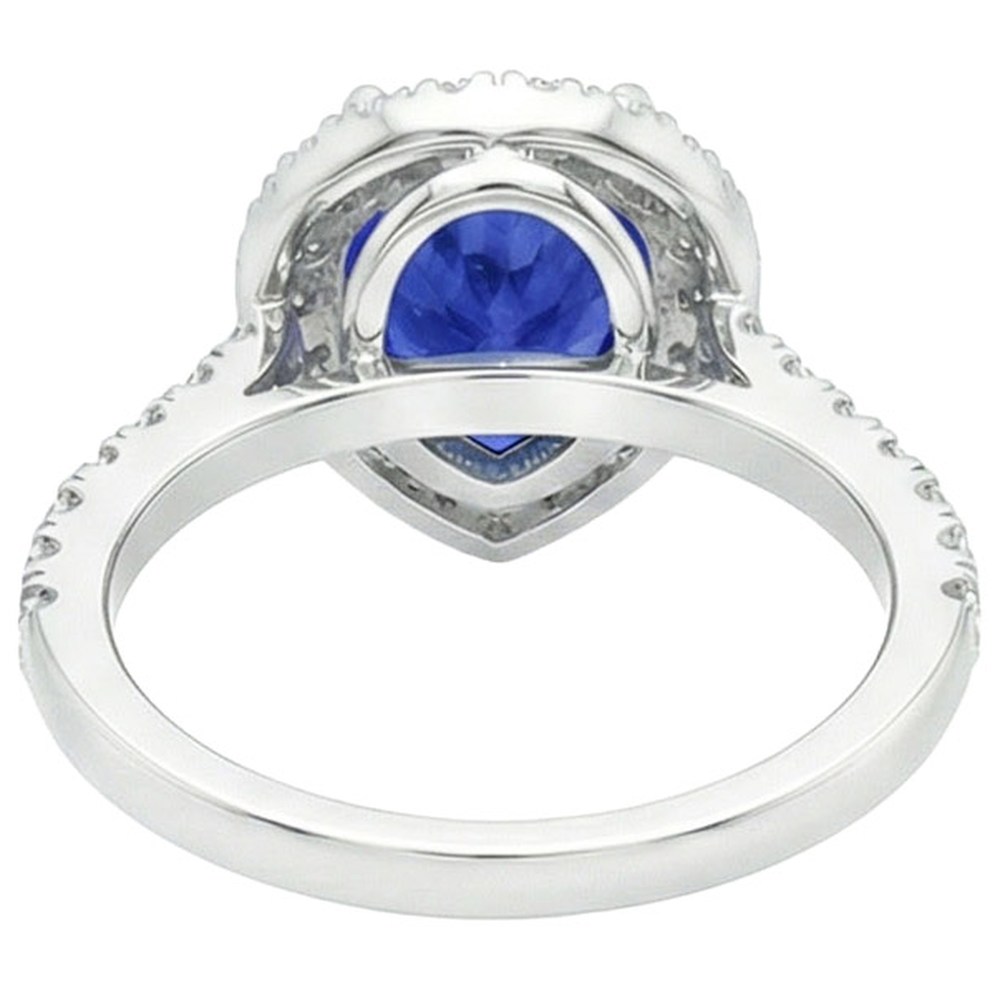 Anello Halo Oro Bianco Pera Zaffiro Sri Lanka & Diamanti Naturali Autentici ( non creati in laboratorio ) 6 Carati