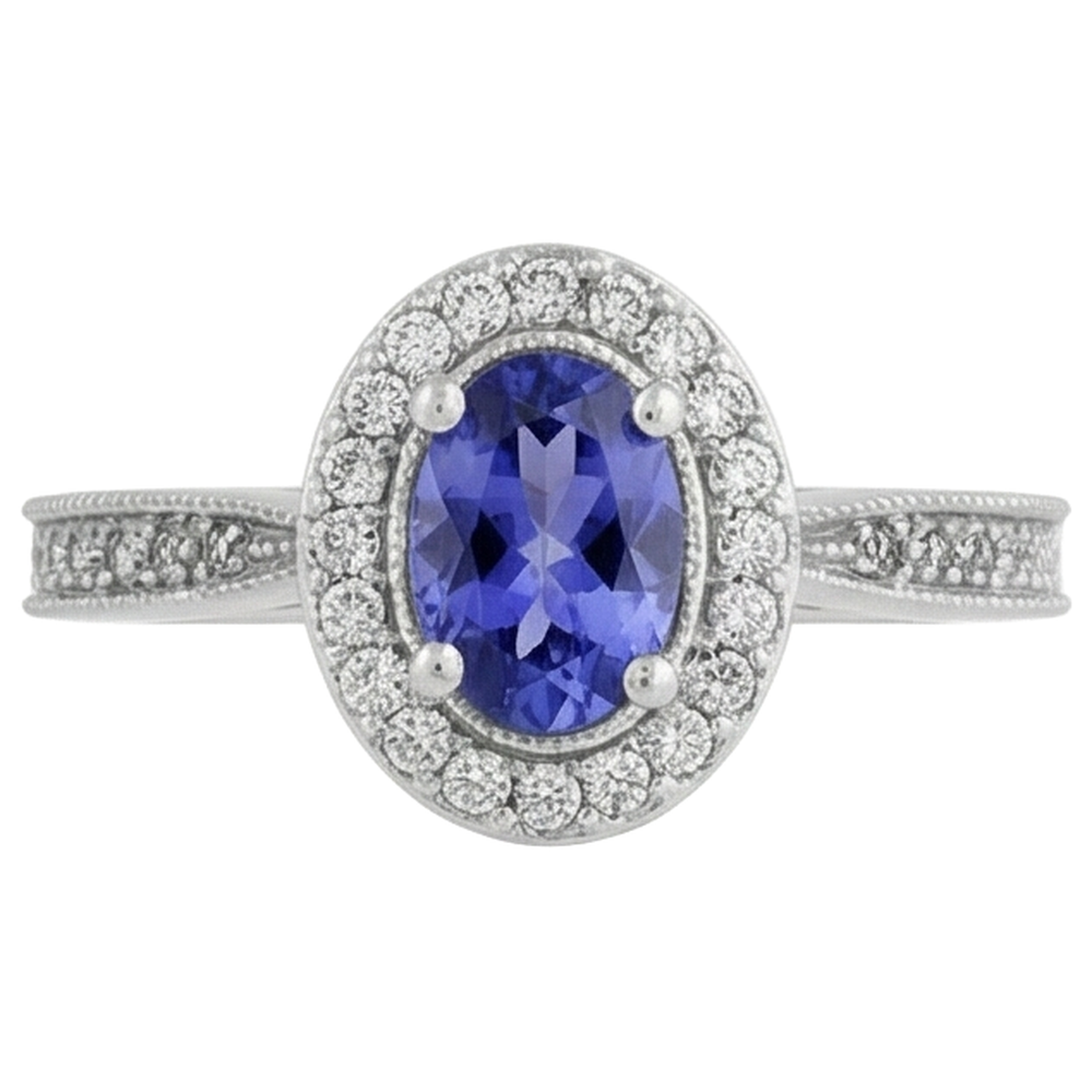 vero oval tanzanite 10.25carati anello angolo laterale