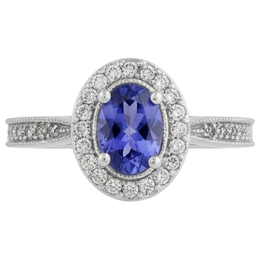 vero oval tanzanite 10.25carati anello angolo laterale