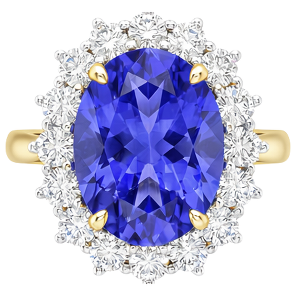 Anello Halo Oval Tanzanite AAA Diamanti Naturali Autentici ( non creati in laboratorio ) 8.50 Carati Oro bicolore