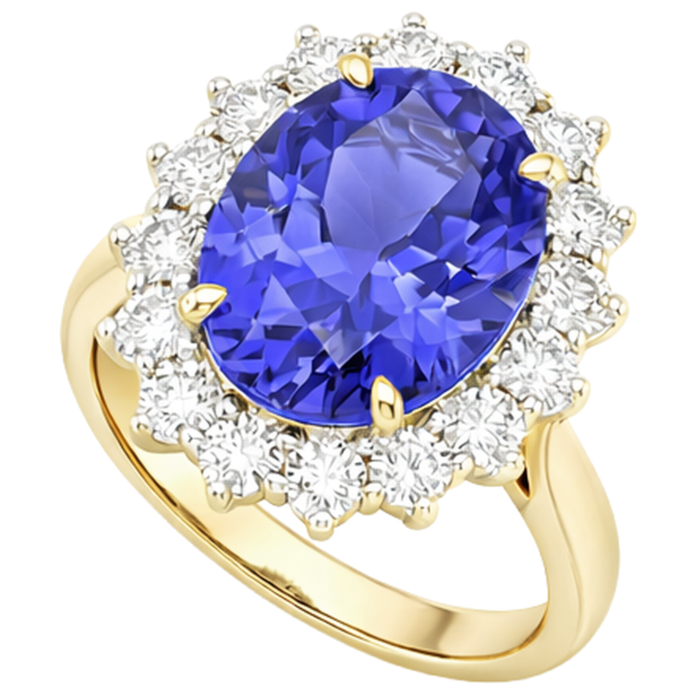 Anello Halo Oval Tanzanite AAA Diamanti Naturali Autentici ( non creati in laboratorio ) 8.50 Carati Oro bicolore
