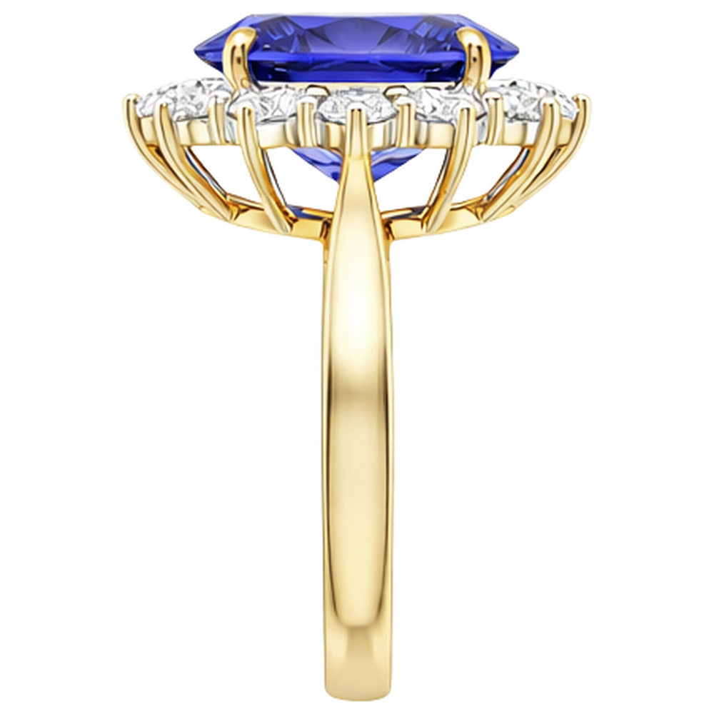 Anello Halo Oval Tanzanite AAA Diamanti Naturali Autentici ( non creati in laboratorio ) 8.50 Carati Oro bicolore