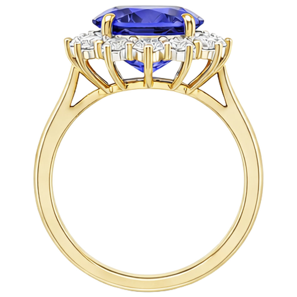 Anello Halo Oval Tanzanite AAA Diamanti Naturali Autentici ( non creati in laboratorio ) 8.50 Carati Oro bicolore