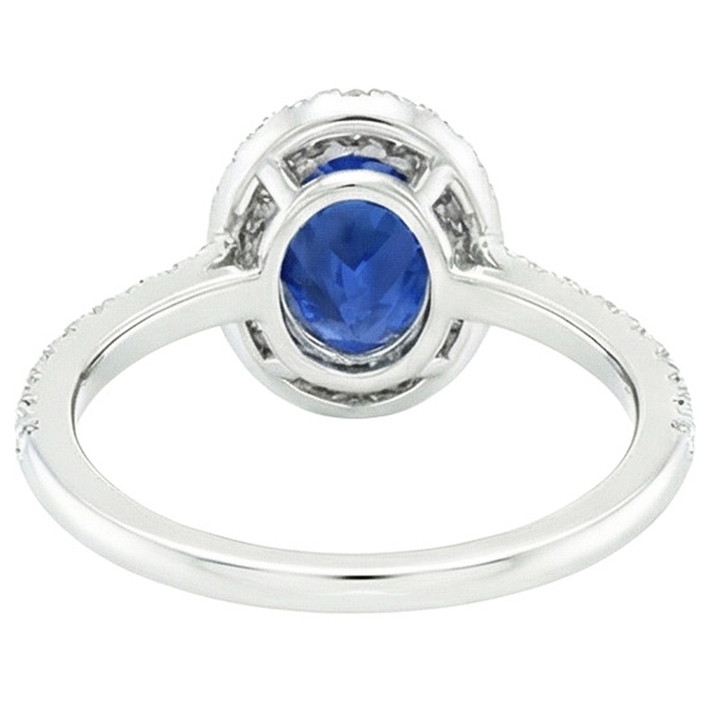 Anello Halo Ovale Con Diamante Zaffiro Blu Con Accenti Oro Bianco 6 Carati