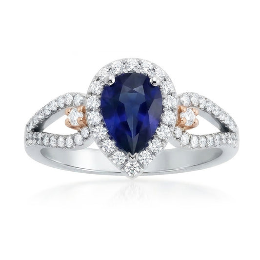 Anello Halo Pera Ceylon Zaffiro Gioielli Da donna Con Diamanti Naturali Autentici ( non creati in laboratorio )