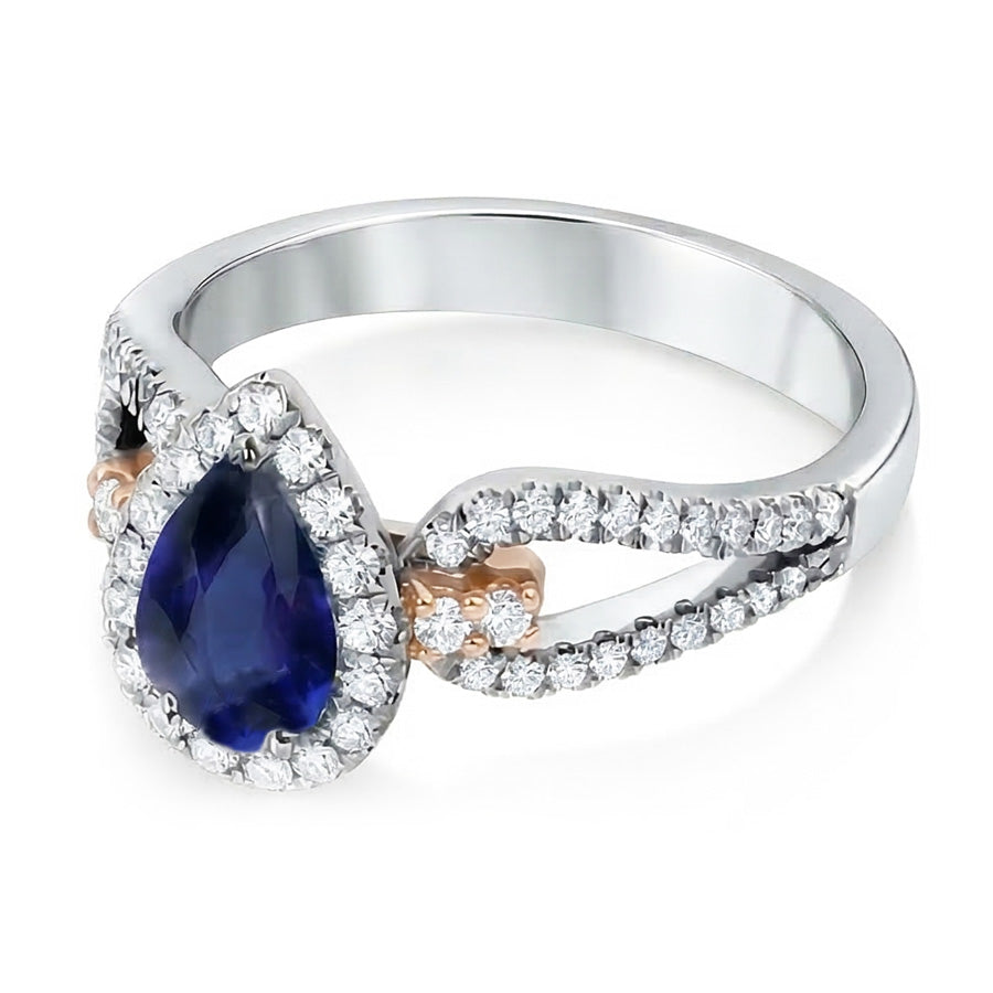 Anello Halo Pera Ceylon Zaffiro Gioielli Da donna Con Diamanti Naturali Autentici ( non creati in laboratorio )