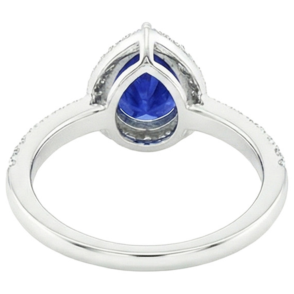 Anello Halo Pera Zaffiro di Ceylon e pavé di diamanti 4.50 carati