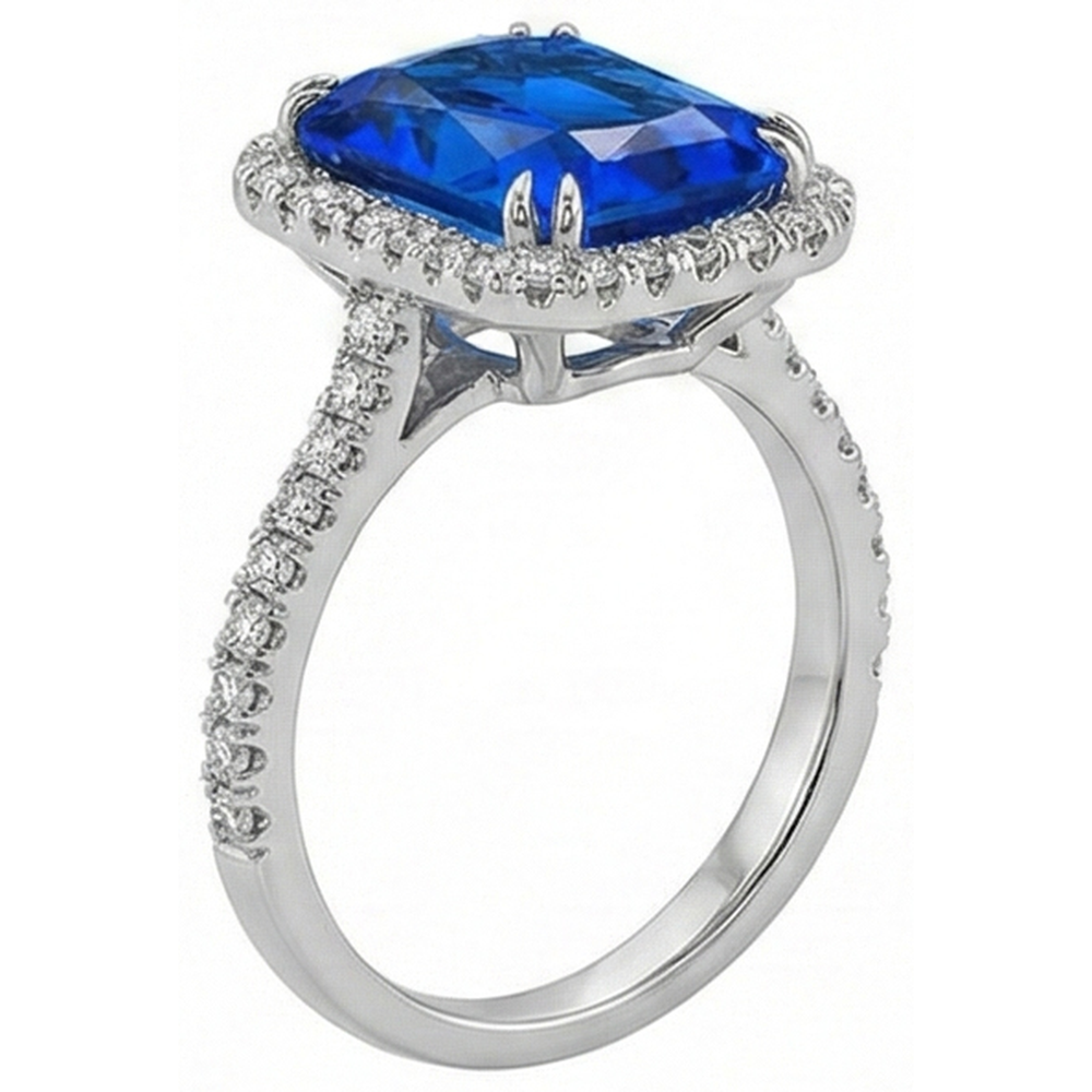 Anello Halo Radiant Zaffiro Doppio Diamante Naturale Autentico ( non creato in laboratorio ) 5.50 Carati