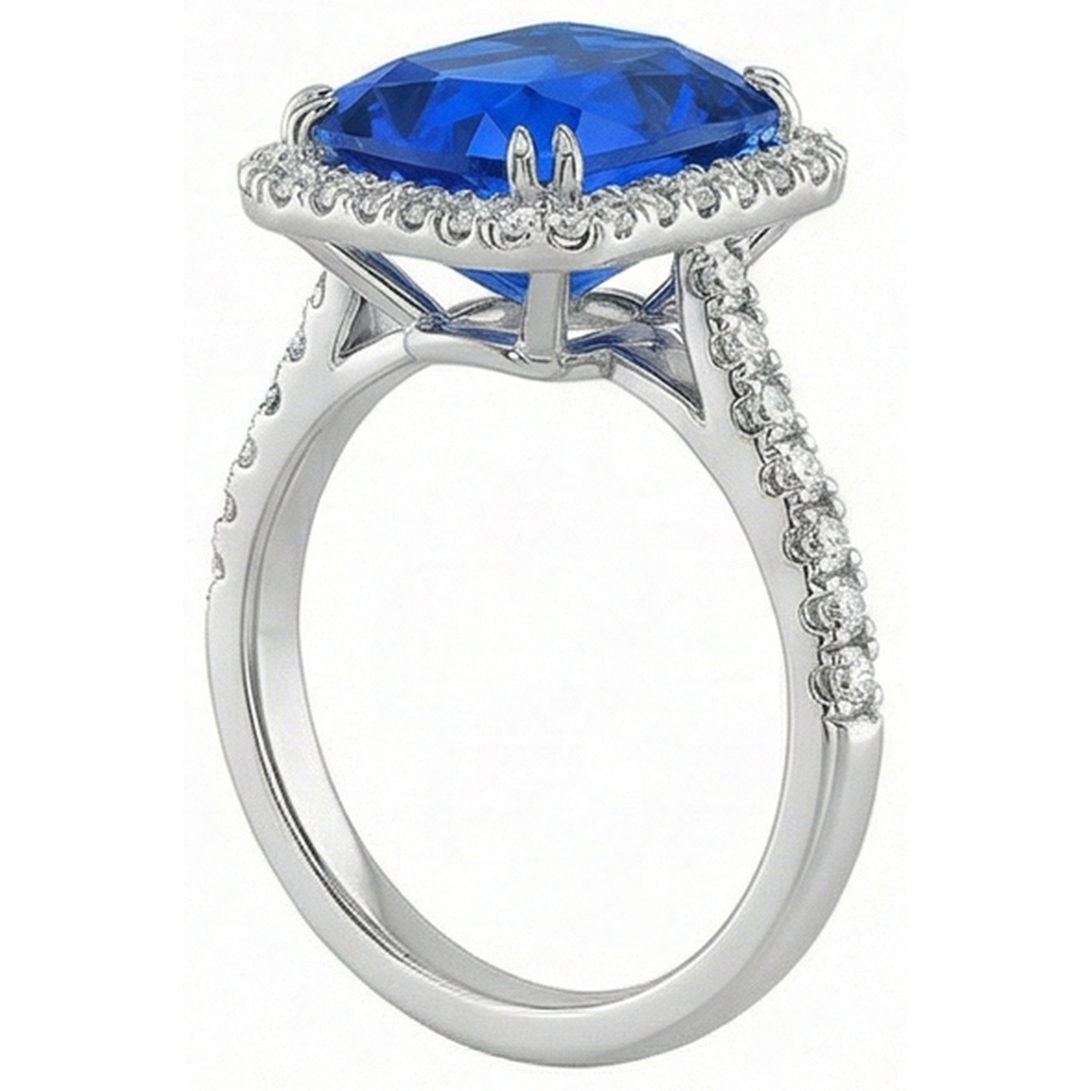 Anello Halo Radiant Zaffiro Doppio Diamante Naturale Autentico ( non creato in laboratorio ) 5.50 Carati