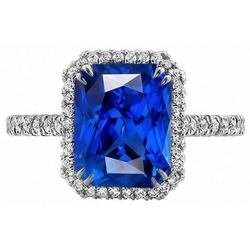 Anello Halo Radiant Zaffiro Doppio Diamante Naturale Autentico ( non creato in laboratorio ) 5.50 Carati