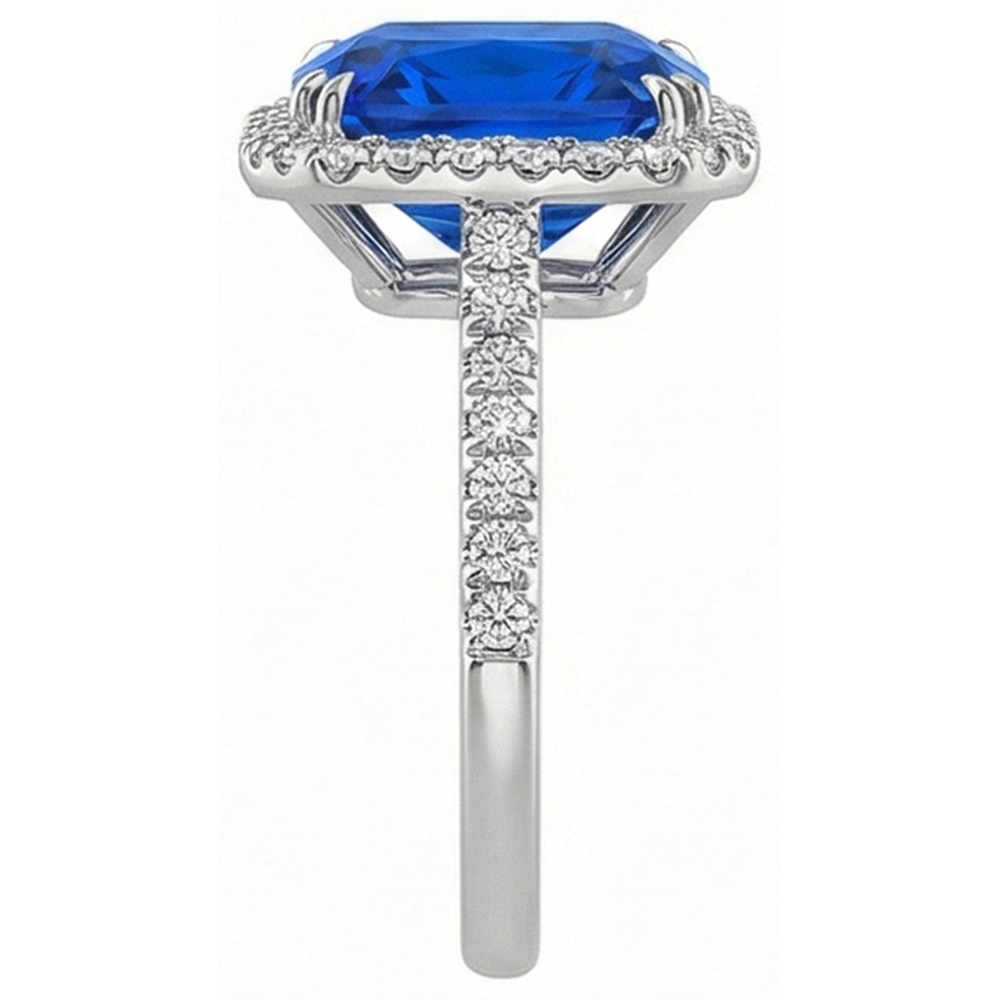 Anello Halo Radiant Zaffiro Doppio Diamante Naturale Autentico ( non creato in laboratorio ) 5.50 Carati