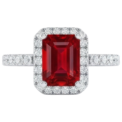 Anello Halo Rosso Rubino Con Diamanti 4.45 Carati Oro Bianco 14K Nuovo