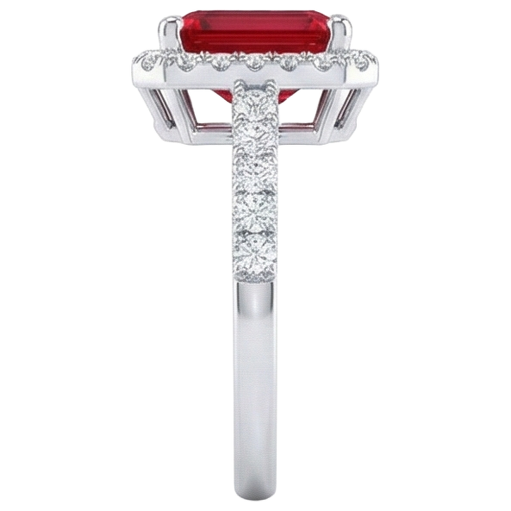 Anello Halo Rosso Rubino Con Diamanti 4.45 Carati Oro Bianco 14K Nuovo