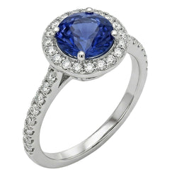 Anello Halo Round Zaffiro Ceylon Diamante Naturale Autentico ( non creato in laboratorio ) Oro Bianco 14K