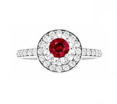 Anello Halo Rubino & Diamante 1.80 Carati Oro Bianco 14K