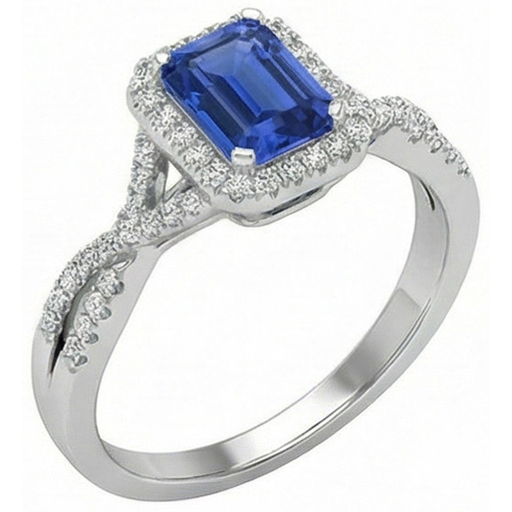Anello Halo Smeraldo Blu Zaffiro Anello Con Gambo Ritorto Diamanti Naturali Autentici ( non creati in laboratorio ) 3.50 Carati