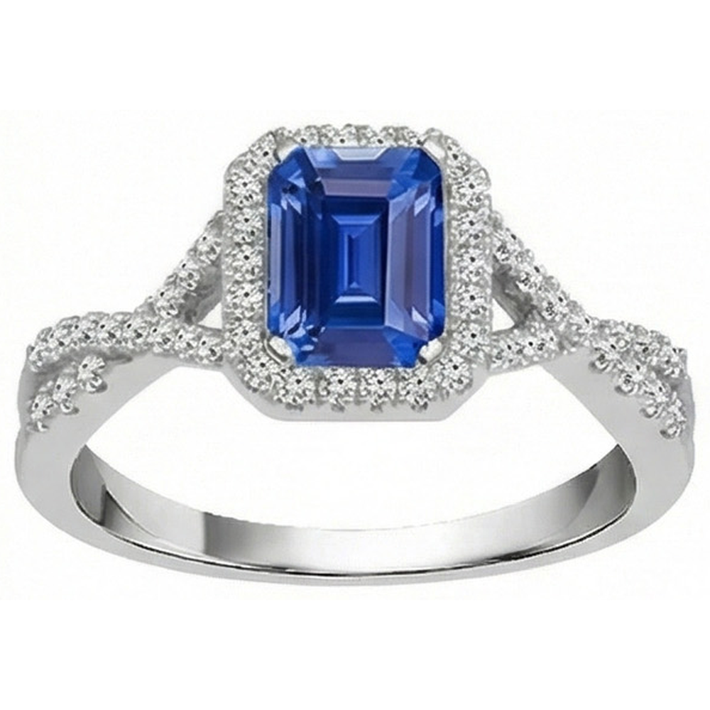 Anello Halo Smeraldo Blu Zaffiro Anello Con Gambo Ritorto Diamanti Naturali Autentici ( non creati in laboratorio ) 3.50 Carati
