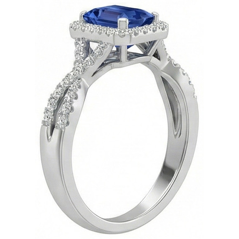 Anello Halo Smeraldo Blu Zaffiro Anello Con Gambo Ritorto Diamanti Naturali Autentici ( non creati in laboratorio ) 3.50 Carati