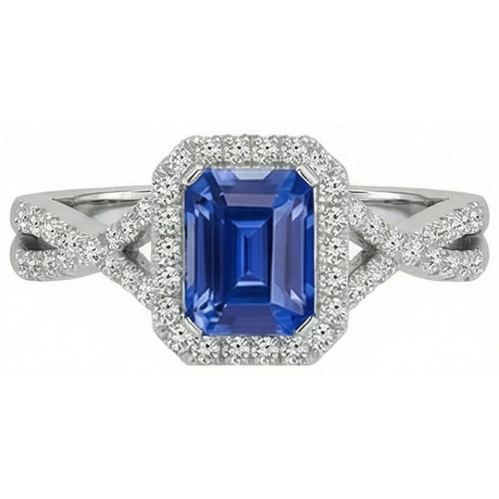 Anello Halo Smeraldo Blu Zaffiro Anello Con Gambo Ritorto Diamanti Naturali Autentici ( non creati in laboratorio ) 3.50 Carati