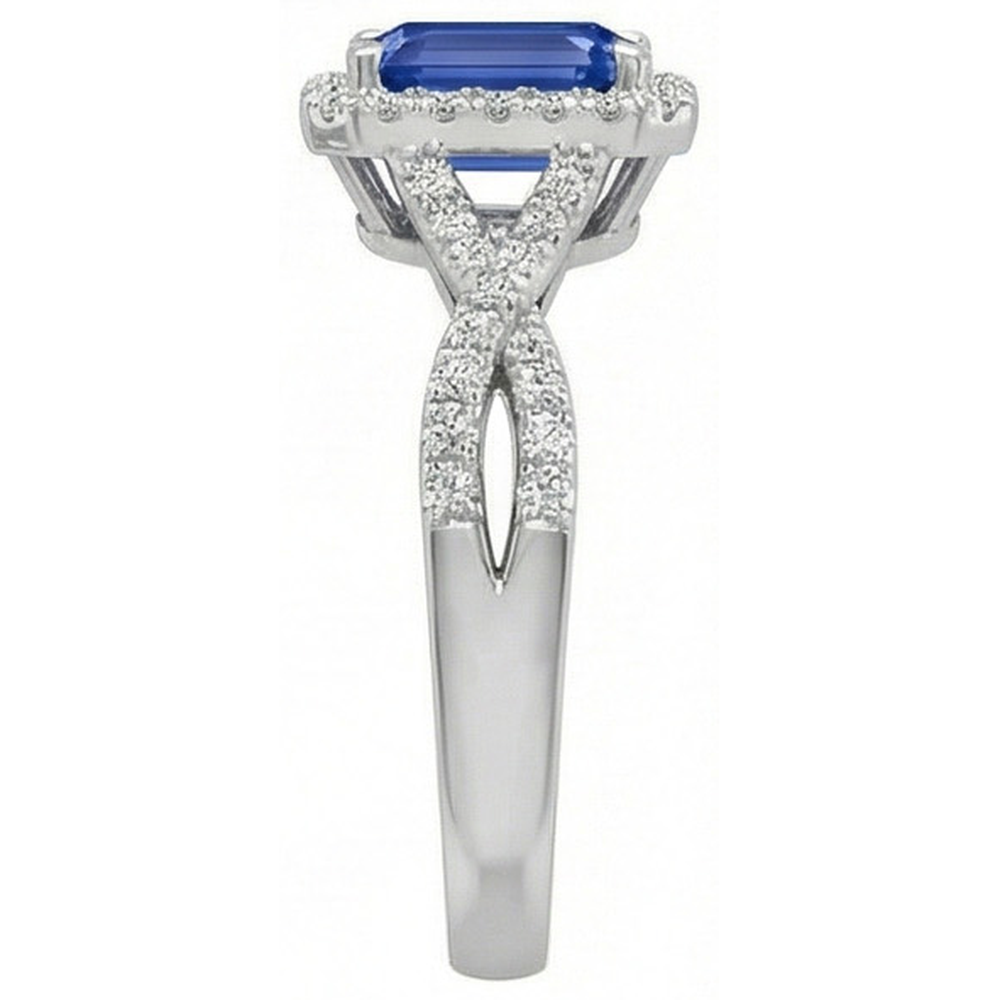 Anello Halo Smeraldo Blu Zaffiro Anello Con Gambo Ritorto Diamanti Naturali Autentici ( non creati in laboratorio ) 3.50 Carati
