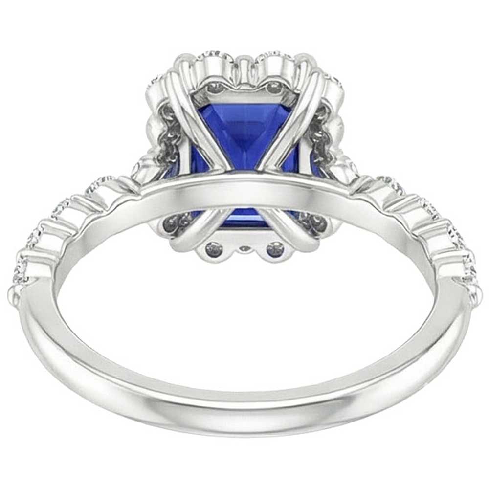 Anello Halo Stile Fiore Con Zaffiro Blu Radiante E Diamante 4.25 Carati