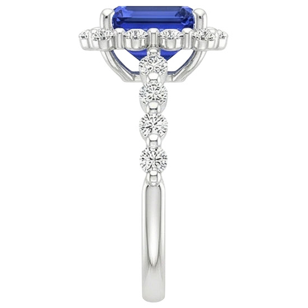 Anello Halo Stile Fiore Con Zaffiro Blu Radiante E Diamante 4.25 Carati