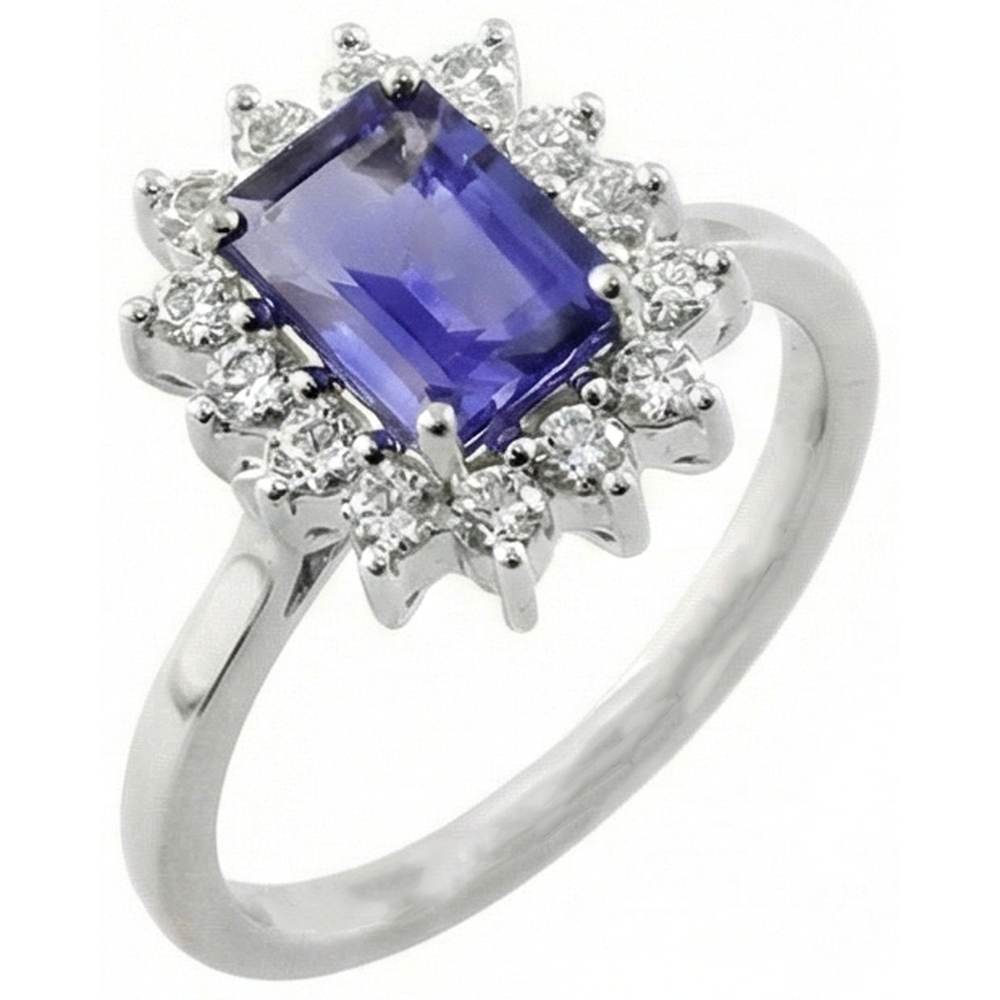 Anello Halo Tanzanite E Diamanti 6.35 Carati Oro Bianco 14K