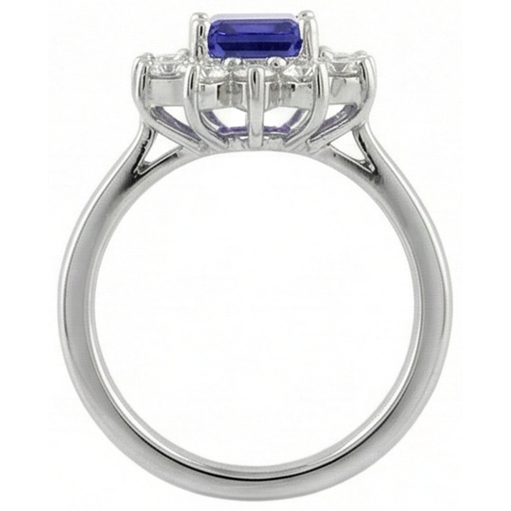 Anello Halo Tanzanite E Diamanti 6.35 Carati Oro Bianco 14K
