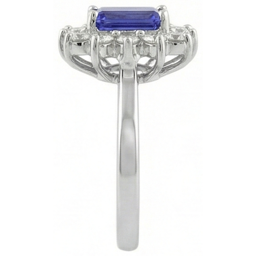 Anello Halo Tanzanite E Diamanti 6.35 Carati Oro Bianco 14K