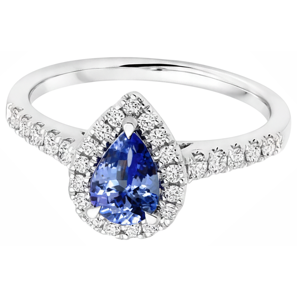 Anello Halo Tanzanite E Diamanti Naturali Autentici ( non creati in laboratorio ) 6.60 Carati Oro Bianco 14K