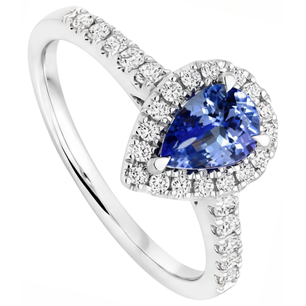 Anello Halo Tanzanite E Diamanti Naturali Autentici ( non creati in laboratorio ) 6.60 Carati Oro Bianco 14K